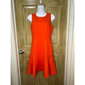 J.CREW Fit & Flare Dress Paneled Knit Sleeveless Ruffle Hem Size 2 Bright Orange